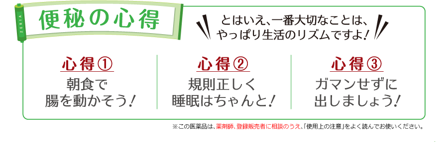 便秘の心得　※この医薬品は、薬剤師、登録販売者に相談のうえ、「使用上の注意」をよく読んでお使いください。